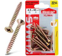 KLIMAS® Lot de 22 vis à bois trempées, à tête fraisée pour panneaux d'aggloméré, avec fente cruciforme PZ, 4,5 x 40 mm, tête plate, vis autotaraudeuses, vis universelles pour terrasse, en acier