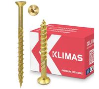 KLIMAS Vis a bois Torx - vis pour terrasse bois - vis à bois tête fraisée - vis de Construction de bois - Vis à panneaux d'aggloméré - Jaune - 8x260 mm - 50 pièces