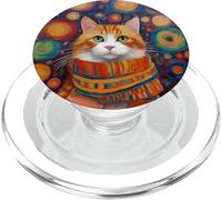 Klimt Chat aux Yeux Verts et écharpe colorée PopSockets PopGrip pour MagSafe