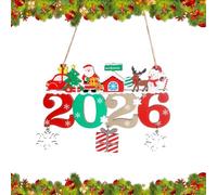 KLINNA 2026 Plaque de porte de Noël en bois : décorations à suspendre pour porte avec Père Noël et élan, crochet de suspension en bois comme inscription et support pour décoration murale et porte
