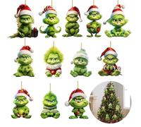 KLINNA Lot de 12 Pendentifs en Acrylique pour Sapin de Noël, Décorations Amusantes 2D pour Noël avec Cordon, Ornements Plats pour Sapin, Décoration de Fête et Petits Cadeaux