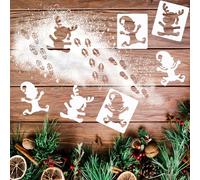 KLINNA Lot de 12 Pochoirs de Lutin Noël, Magiques pour Porte de Lutin avec Renne, Empreintes de Pieds & de Mains, Pochoirs de Dessin en Plastique comme Peinture pour Déco de Fenêtre
