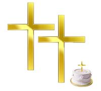 KLINNA Lot de 2 décorations de gâteau miroir en forme de croix en acrylique doré pour baptême et communion, idéal pour confirmation, mariage, fête d'anniversaire de fille et garçon (régulière)