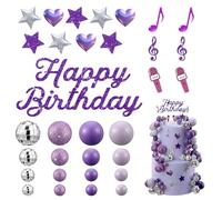KLINNA Lot de 32 boules à facettes violettes - Décoration de gâteau Happy Birthday - Thème musique - Accessoire de fête - Boule disco - Style K-Pop - Pour événement dansant Queen et soirée karaoké