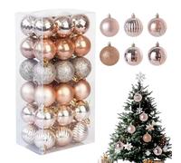 KLINNA Lot de 36 boules de Noël en plastique incassable et 4 cm - Décoration festive pour le sapin de Noël - Élégante décoration de Noël en mat, brillant et scintillant (or rose)