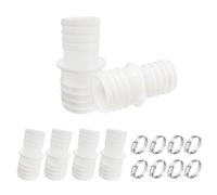 KLINNA Lot de 4 raccords de tuyau pour tuyau de piscine de 32 mm ou 38 mm - Avec colliers de serrage en acier inoxydable - Double embout en plastique pour raccordement à la pompe et au robinet d'arrêt