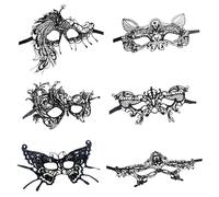 KLINNA Lot de 6 Masques Vénitiens en Dentelle, Élégant Masque de Mascarade pour Femme Noir, Mystérieux Loup en Dentelle pour Femme pour Soirée de Carnaval, Costume d'Halloween & Bal Festif