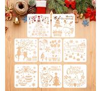 KLINNA Lot de 8 pochoirs de Noël pour spray de neige sur fenêtre | Pochoirs réutilisables en plastique | Modèle d'arbre de Noël, pochoir DIY pour le bricolage sur murs et bois