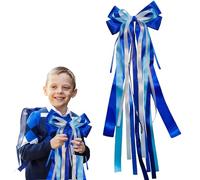 KLINNA Nœud pour sac d'écolier pour filles et garçons - Pour la rentrée des classes - Grand nœud de 60 x 20 cm - Nœud cadeau multicouche comme décoration pour sac d'école avec ruban de fixation (bleu)