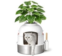 Klippehop Bac à Litière pour Chat en Acier Inoxydable XXL, Litière Cachée Design Pot de Fleur avec Plante & Pelle, Filtre à Charbon Actif, Anti-Odeurs, Facile à Nettoyer, Blanc (Blanc Cassé, XL)