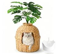 Klippehop Litière cachée pour chat - En rotin synthétique tissé à la main - Meubles de toilette pour l'intérieur du salon, de la chambre à coucher, du balcon - Porte carrée