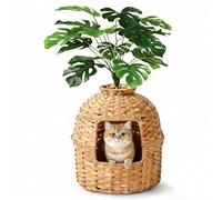 Klippehop Litière cachée pour Chat - Pot de Fleurs avec Fausse Plante et Pelle - en rotin tressé à la Main - avec contrôle des odeurs et Filtre à Charbon (Naturel, Bonsai Edition 1)