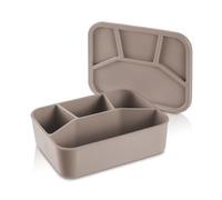 KLIPPSI® Boîte à déjeuner large à 4 compartiments en silicone platine résistante à la déchirure, à la chaleur et au froid, anti-fuite, passe au lave-vaisselle (beige)