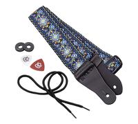 KLIQ Sangle de guitare vintage tissée pour guitare acoustique et électrique | Style Hootenanny jacquard des années 60 | 2 verrous de sangle en caoutchouc inclus (Classic-Hendrix Blue)
