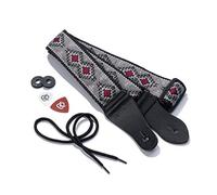 Kliq vintage tissé Sangle de guitare pour guitares acoustiques et électriques | '60s en tissage Jacquard Hootenanny Style Bracelet en caoutchouc | 2 serrures incluses | Gris Navajo et Bourgogne