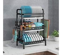 Klivien - Égouttoir à vaisselle à 3 niveaux pour cuisine avec égouttoir - Porte-couverts - Support pour planche à découper - Noir