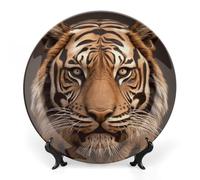 KLJHNVBM Assiette décorative en porcelaine anglaise 3D en forme de tête de tigre de 17,8 cm avec présentoir - Assiettes en porcelaine à suspendre au mur pour la maison et le bureau