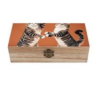 KLJHNVBM Boîte de rangement en bois avec deux chats dansants - Boîte à souvenirs décorative en bois personnalisée avec couvercle à charnière - Boîtes au trésor pour travaux manuels et rangement de