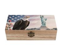 KLJHNVBM Boîte de rangement vintage en bois avec couvercle, boîte à bijoux American Eagle Patriotic Usa pour femme, organisateur de souvenirs en bois massif pour collier de bureau et rangement de