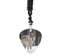 KLJHNVBM Collier avec pendentif en forme de médiator de guitare avec loup dans la neige, bijoux en acier inoxydable, accessoires de musique rock, cadeaux pour femmes, hommes et amateurs de musique