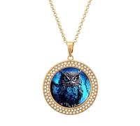 KLJHNVBM Collier ras du cou en alliage multicolore avec pendentif rond en forme de chouette bleue, One size, Métal, Pas de pierre précieuse