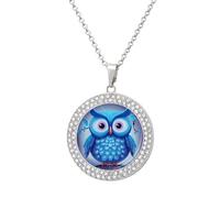 KLJHNVBM Collier ras du cou en alliage multicolore avec pendentif rond en forme de chouette bleue, One size, Métal, Pas de pierre précieuse