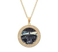 KLJHNVBM Collier ras du cou en alliage multicolore avec pendentif rond et motif cockpit d'avion, One size, Métal, Pas de pierre précieuse