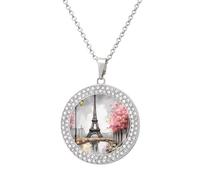 KLJHNVBM Collier ras du cou en alliage multicolore avec pendentif rond et motif Tour Eiffel de Paris, One size, Métal, Pas de pierre précieuse