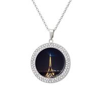KLJHNVBM Collier ras du cou Tour Eiffel à Paris la nuit multicolore en alliage de diamants avec pendentifs ronds à motifs, bijoux tendance, cadeau pour elle maman et épouse, One size, Métal, Pas de