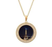 KLJHNVBM Collier ras du cou Tour Eiffel à Paris la nuit multicolore en alliage de diamants avec pendentifs ronds à motifs, bijoux tendance, cadeau pour elle maman et épouse, One size, Métal, Pas de