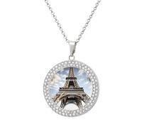 KLJHNVBM Collier ras du cou tour Eiffel Monument de Paris en alliage multicolore avec diamants et pendentifs ronds à motifs - Bijoux tendance - Cadeau pour sa maman et sa femme, One size, Métal, Pas