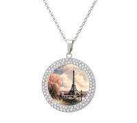 KLJHNVBM Collier ras du cou vintage Tour Eiffel Paris multicolore en alliage de diamants avec pendentif rond à motifs bijoux tendance cadeau pour elle maman et épouse, One size, Métal, Pas de pierre