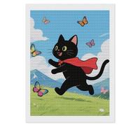 KLJHNVBM Kit de peinture diamant en forme de chat noir 5D rond pour débutants, décoration murale d'intérieur et cadeau, 30,5 x 40,6 cm