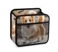 KLJHNVBM Playful Corgi Organiseur de siège arrière de voiture en cuir synthétique avec poches de rangement, sangles réglables, boîte de rangement universelle à suspendre pour siège arrière de véhicule