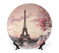KLJHNVBM Romantique Paris Assiette décorative en porcelaine anglaise de 20,3 cm avec présentoir - Assiettes en porcelaine à suspendre au mur pour la maison et le bureau
