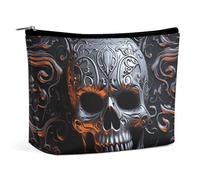 KLJHNVBM Trousse de maquillage de voyage portable, organiseur de cosmétiques léger avec fermeture éclair étanche, trousse de toilette en cuir synthétique, trousse de toilette cool motif tête de mort