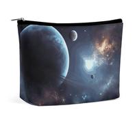 KLJHNVBM Trousse de maquillage de voyage portable, organiseur de cosmétiques léger avec fermeture éclair étanche, trousse de toilette en cuir synthétique, trousse de toilette lune, étoiles et planètes