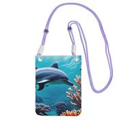 KLJnmbb Beau monde sous-marin dauphins corail imprimé femmes hommes sac à bandoulière téléphone portable pochette portefeuille pour accessoires de voyage, violet, Taille unique