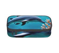 KLJnmbb Beautiful Underwater World Dolphins Coral Print Trousse à crayons de voyage 21 x 5 x 9,4 cm Sac de rangement fonctionnel pour fournitures de bureau