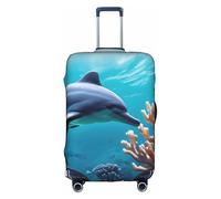 KLJnmbb Belle housse de valise motif dauphins du monde sous-marin, élastique, lavable, anti-rayures, protection contre la poussière, élégante, blanc, L