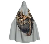 KLJnmbb Cape à capuche avec imprimé bateaux vikings pour Halloween, costume de cosplay unisexe pour adulte