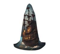 KLJnmbb Cape à capuche fantaisie avec imprimé bateau pirate pour adultes, adolescents, enfants, variété de magicien, Robehalloween carnaval, cosplay
