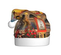 KLJnmbb Chapeau de Noël imprimé Tour Eiffel Paris pour adulte Costume festif Chapeau de Père Noël pour fête de Noël