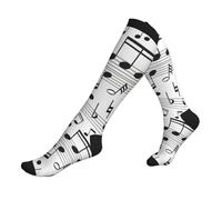 KLJnmbb Chaussettes de course à pied imprimées notes de musique pour homme et femme - Paires de sport unisexes - Chaussettes épaisses de voyage et de randonnée, 3 noir, Taille unique