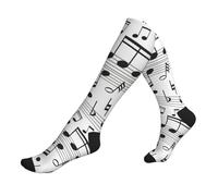 KLJnmbb Chaussettes de course à pied imprimées notes de musique pour homme et femme - Paires de sport unisexes - Chaussettes épaisses de voyage et de randonnée, 2 Noir-2, Taille unique