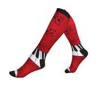 KLJnmbb Chaussettes de sport épaisses pour homme et femme Motif notes de musique Piano, 3 noir, Taille unique