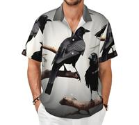 KLJnmbb Chemise à manches courtes pour homme avec imprimé corbeau noir sur une branche - Légère et décontractée - Pour l'été - Respirant - Pour la plage, Noir , M