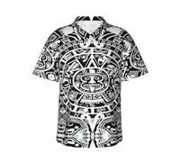 KLJnmbb Chemise hawaïenne douce à manches courtes pour homme avec imprimé calendrier maya fin du monde pour les vacances à la plage, Noir , S
