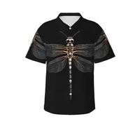 KLJnmbb Chemise hawaïenne douce à manches courtes pour homme avec imprimé libellule noire pour les vacances à la plage, Noir , L