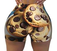 KLJnmbb Cookies Nourriture Pépites de Chocolat Biscuits Imprimé Élastique Femmes Entraînement Court Summer Gym Shorts Course Casual Sorties Daily Wear, Noir , M